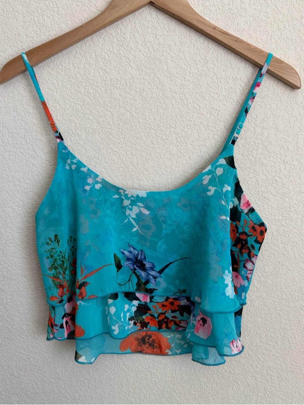 Arden B Floral Chiffon Layered Cami Crop Top Teal Pink Size Small Y2K Retro Blue - Picture 10 of 13